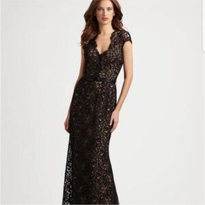 Theia Elegant Black Lace Maxi Dress
